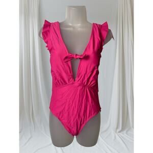 Marina West Hot Pink Tie Breast Plunge Ruffle Swimsuit Size Women's Medium